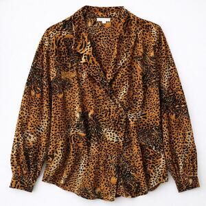 Silky Plus Size 3X Leopard Roberto Di Castelli Blouse VTG Cat Kitty Animal Print